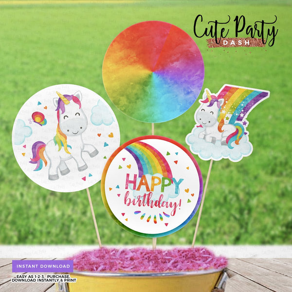 Rainbow Unicorn Birthday Party Invitation - Digital Download - Cute Party Dash