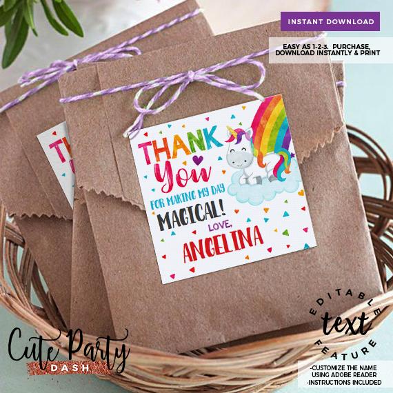 Rainbow Unicorn Birthday Party Invitation - Digital Download - Cute Party Dash