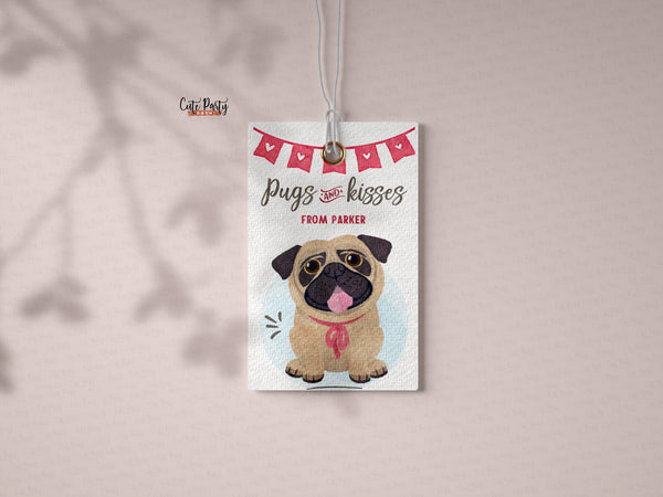 Pugs and Kisses Pug Valentine's Day Gift Tag - Digital Download