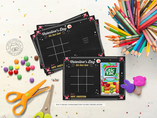 School Tic Tac Toe Valentine's Day card for kids - Digital Download