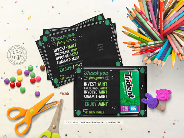 Volunteer Mint favor card Teacher Appreciation Gift - Digital Download
