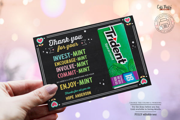 Valentine's Day Mint favor card Teacher Appreciation Gift - Digital Download