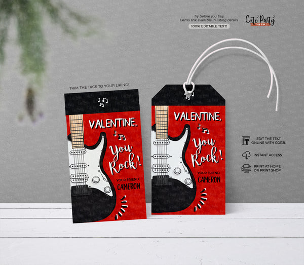 Valentine You Rock Valentine's Day Guitar Gift Tag - Digital Download