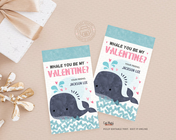 Whale you be my Valentine Valentine's  Day Gift Tag - Digital Download