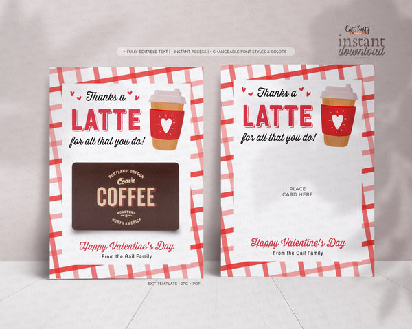 Thanks a Latte Valentine's Day Coffee Gift Card Holder - Digital Download