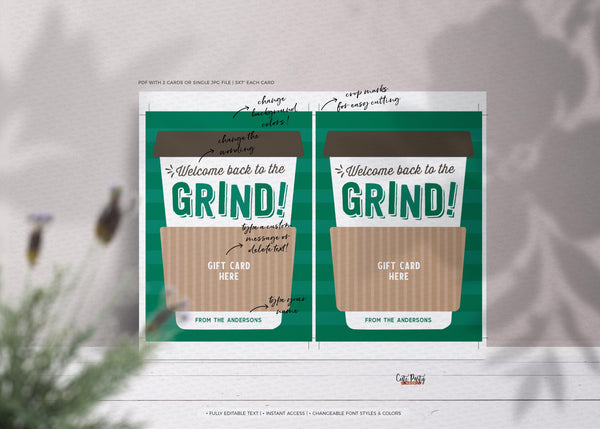 Welcome Back to the Grind School Coffee Gift Card Holder - Digital Download