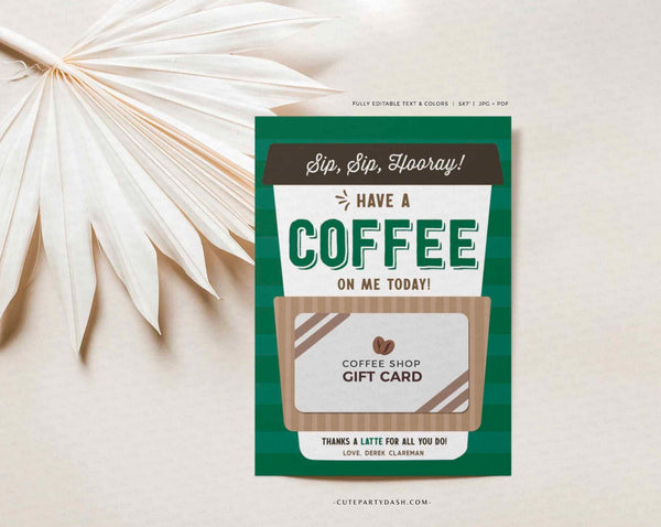 Editable Sip Sip Hooray Coffee Gift Card Holder Template - Digital Download