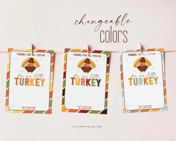 Teacher Thanksgiving Gift Card Holder template, Thank You all you do for our Little Turkey - INSTANT Download