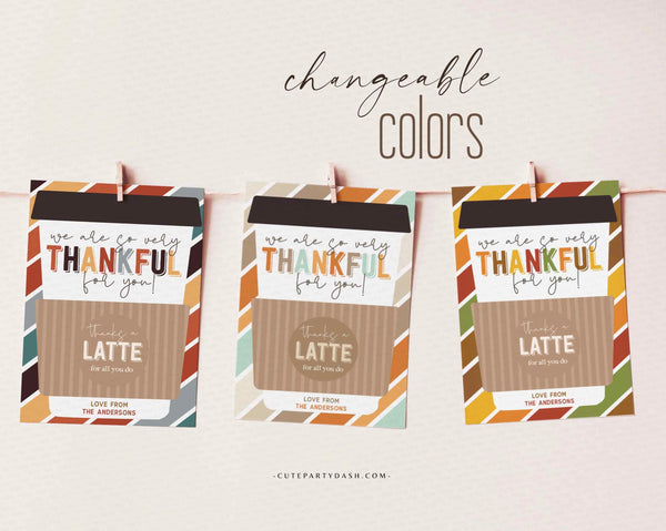Thanksgiving Thankful for you Coffee Gift Card Holder template - INSTANT Download