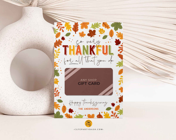 Thanksgiving Thankful for you Coffee Gift Card Holder template - INSTANT Download