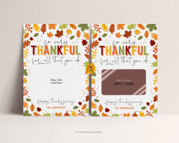 Thanksgiving Thankful for you Coffee Gift Card Holder template - INSTANT Download