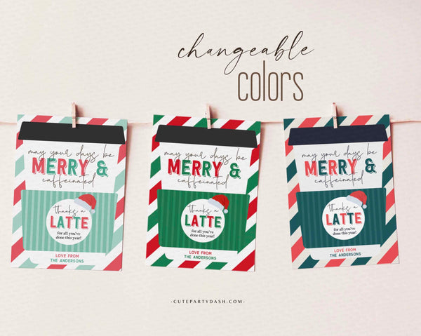 Editable May your days be Merry & Caffeinated Christmas Holiday Coffee Gift Card Holder - INSTANT Download