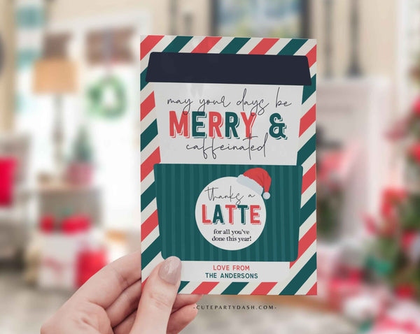 Editable May your days be Merry & Caffeinated Christmas Holiday Coffee Gift Card Holder - INSTANT Download