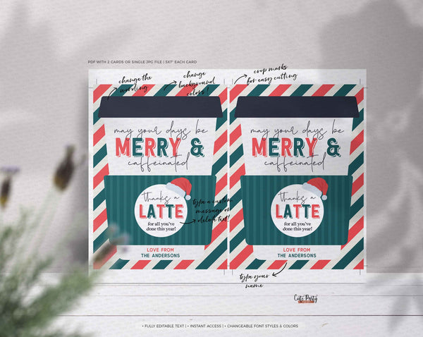 Editable May your days be Merry & Caffeinated Christmas Holiday Coffee Gift Card Holder - INSTANT Download