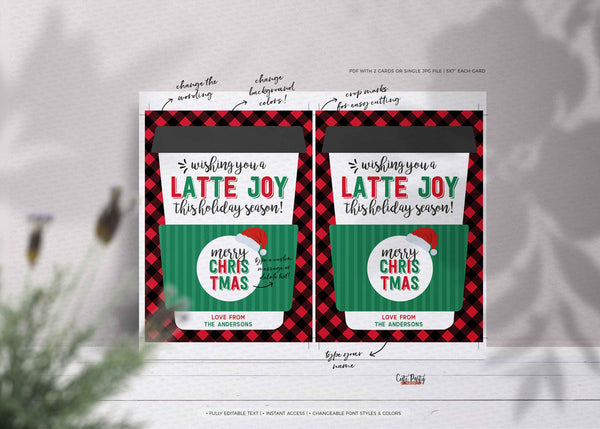 Editable Christmas Wishing you a latte joy this holiday season Coffee Gift Card Holder - INSTANT Download