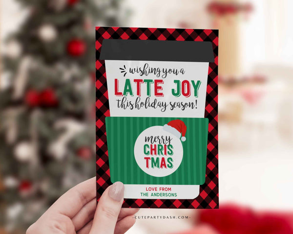 Editable Christmas Wishing you a latte joy this holiday season Coffee Gift Card Holder - INSTANT Download