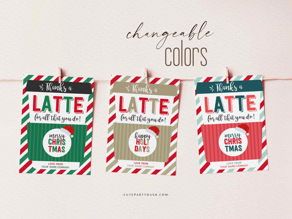 Gold Christmas Thanks a Latte Christmas Coffee Gift Card Holder template - INSTANT Download
