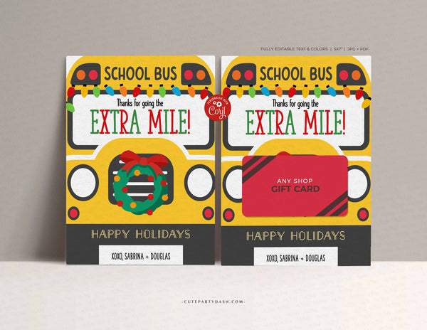 Editable Christmas Bus Driver Gift Card Holder template - INSTANT Download