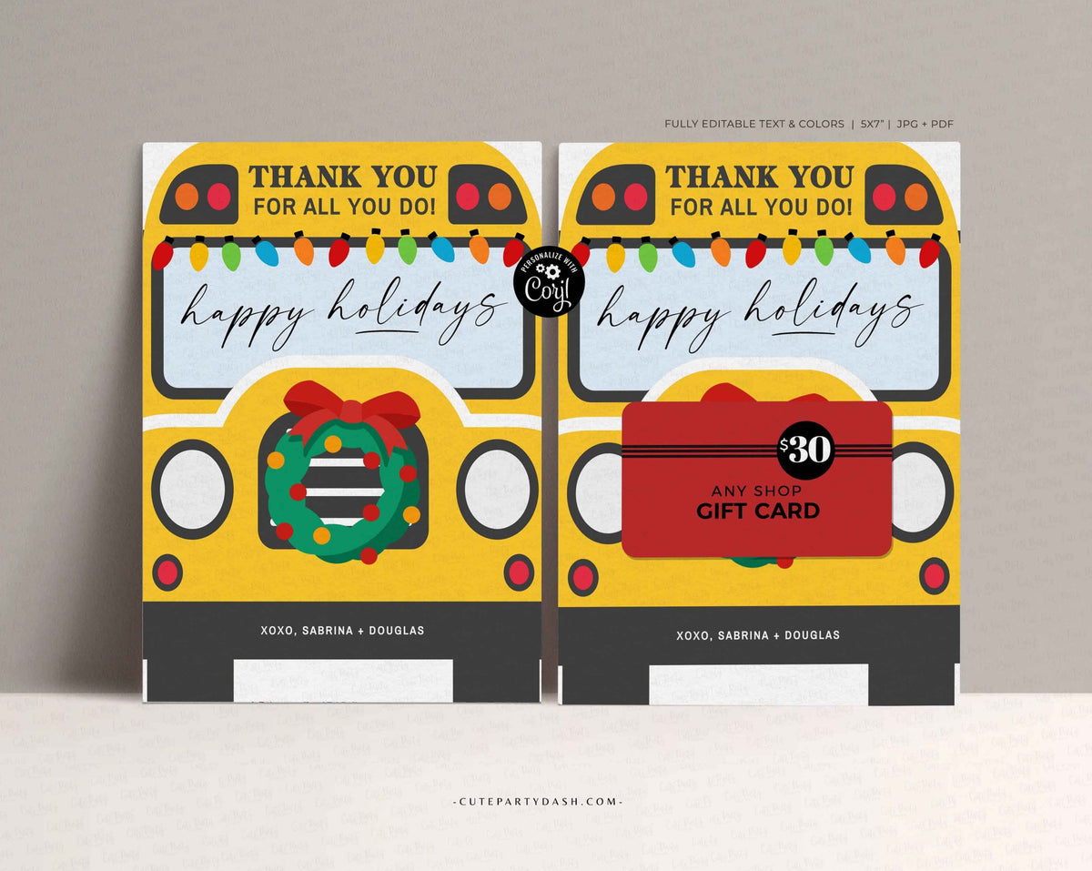 Bus Driver Thank You Card, Bus Driver Gift Card Holder Appreciation, W – Cute Party Dash bus-driver-thank-you-card-bus-driver-gift-card-holder-appreciation-w-cute-party-dash