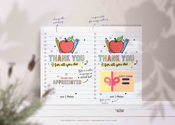 Editable Thank You Gift Card Holder template Printable Teacher Appreciation Week Gift Pta Pto Coffee Shop Gift Card Holder - Digital Download