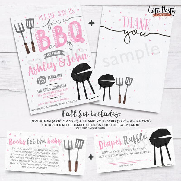 Pink BBQ Baby Shower Books for the Baby Printable Card - Digital Download - Cute Party Dash