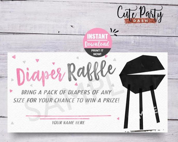 Pink BBQ Baby Shower Diaper Raffle Printable Card - Digital Download - Cute Party Dash