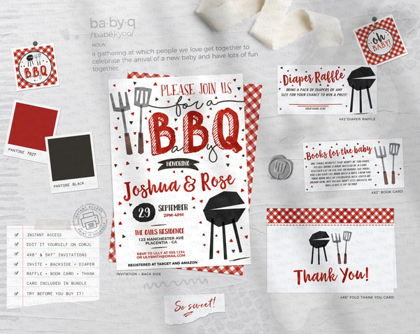 Red BBQ Baby Shower invitation Suite - Digital Download - Cute Party Dash