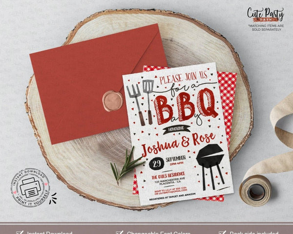 Red BBQ Baby Shower invitation - Digital Download - Cute Party Dash