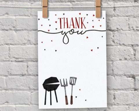 BBQ Baby Shower Thank You Card - Digital Download - Cute Party Dash
