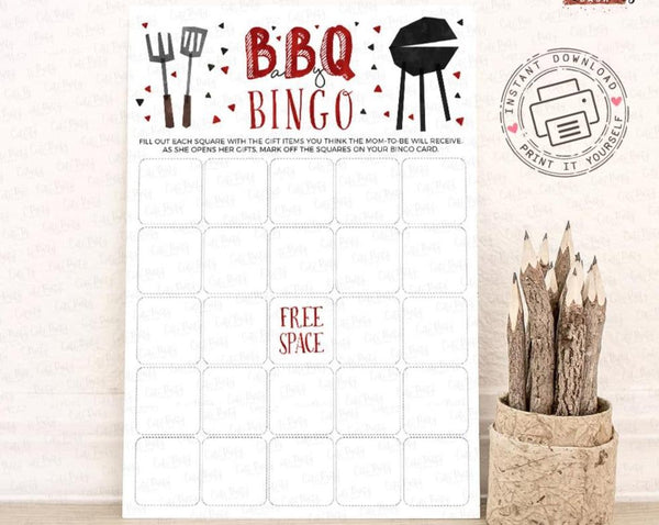 BBQ Baby Shower Game Bingo Printable Game - Digital Download - Cute Party Dash