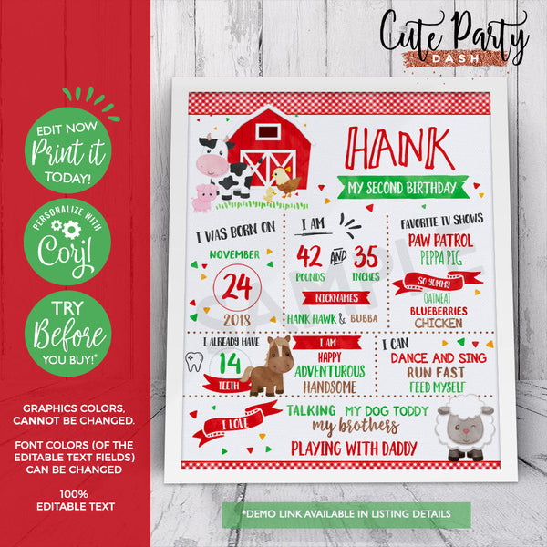 Red Barnyard Birthday Party Farm Photo Invitation - Instant Download