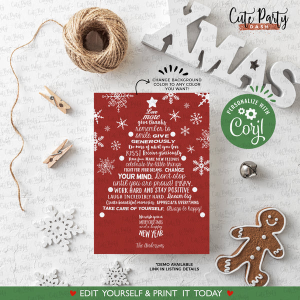Christmas Card Template message motivational Happy Holidays Family Card - Digital Download