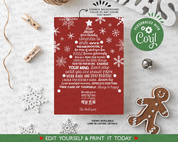 Christmas Card Template message motivational Happy Holidays Family Card - Digital Download