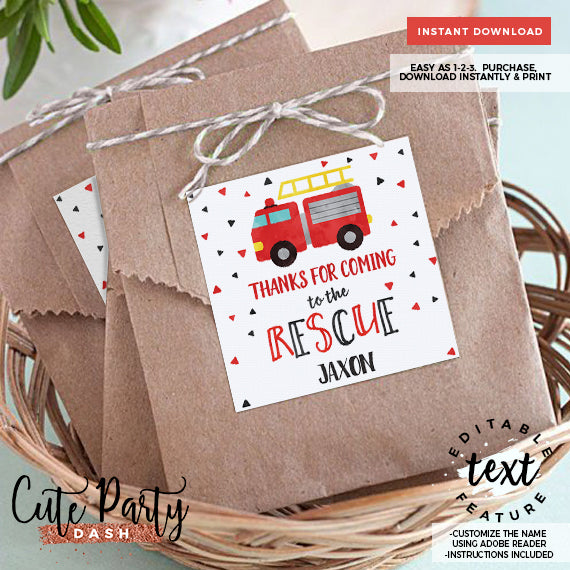 Fireman Birthday Party Invitation - Digital Download
