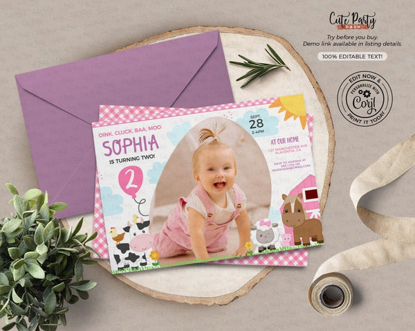 Farm Animals Barnyard Birthday Party Photo Invitation - Digital Download - Cute Party Dash