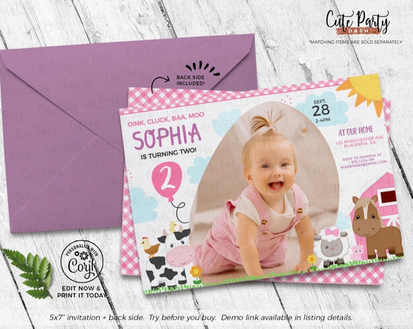 Farm Animals Barnyard Birthday Party Photo Invitation - Digital Download - Cute Party Dash