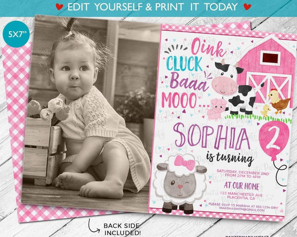 Farm Barnyard Birthday Party Photo Invitation - Digital Download - Cute Party Dash