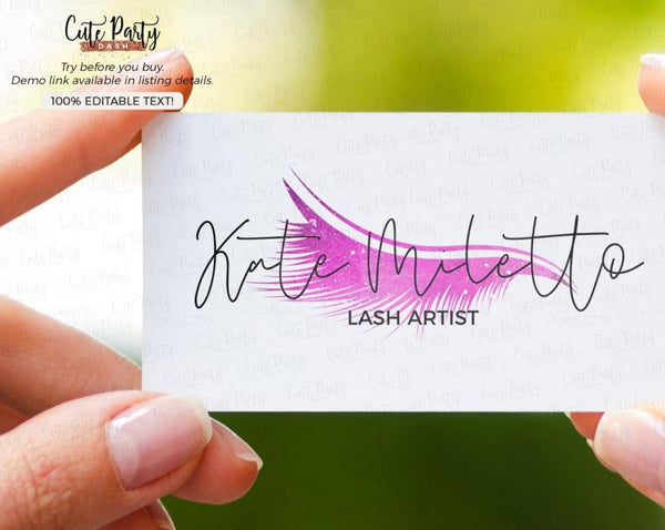 Pink Feminine Lash Logo Design - Premade Logo - Cute Party Dash