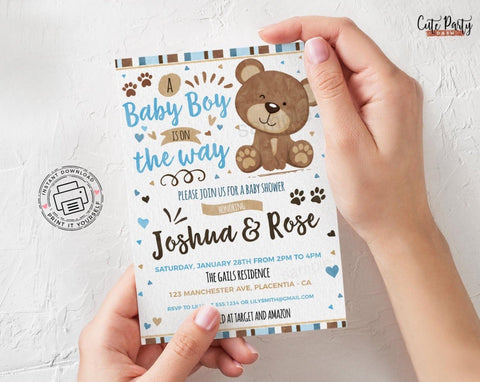 Little Bear Baby Shower invitation - Digital Download - Cute Party Dash