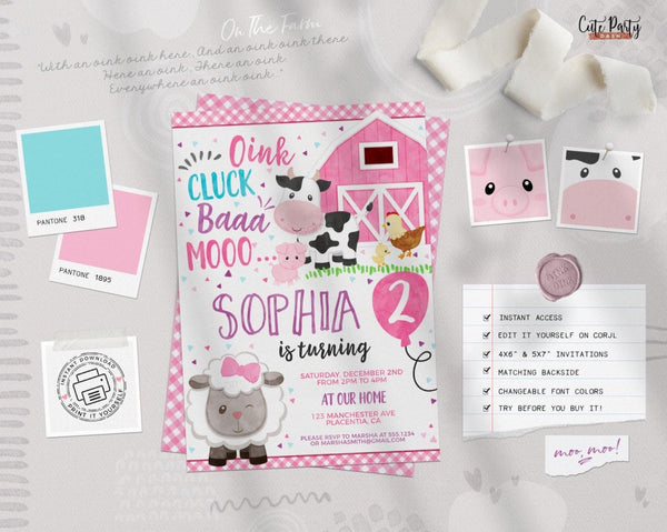 Farm Barnyard Birthday Party Invitation - Digital Download - Cute Party Dash