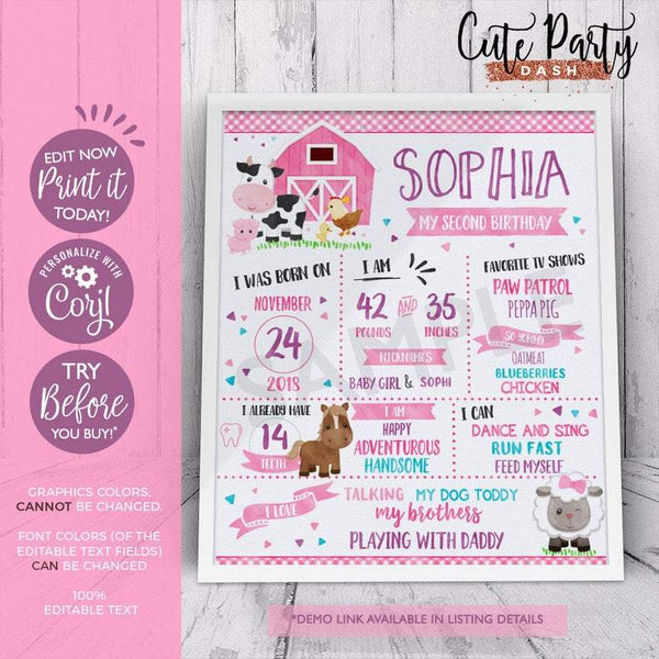 Farm Barnyard Birthday Party Invitation - Digital Download - Cute Party Dash