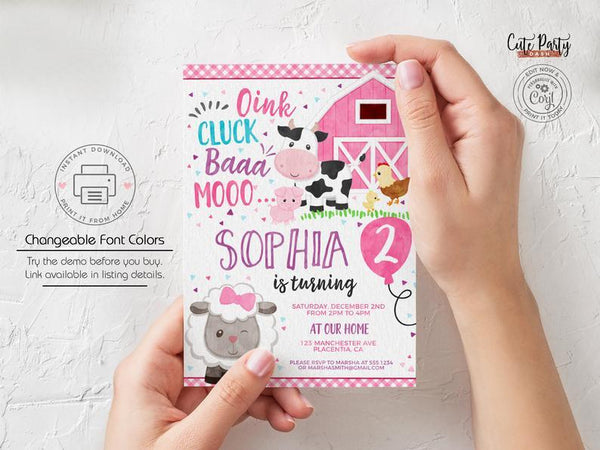 Farm Barnyard Birthday Party Invitation - Digital Download - Cute Party Dash