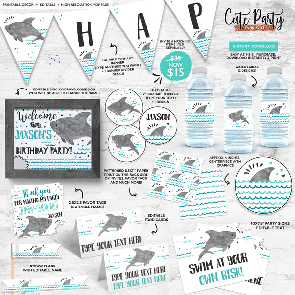 Shark birthday Printable Capri Sun Label template- Digital Download