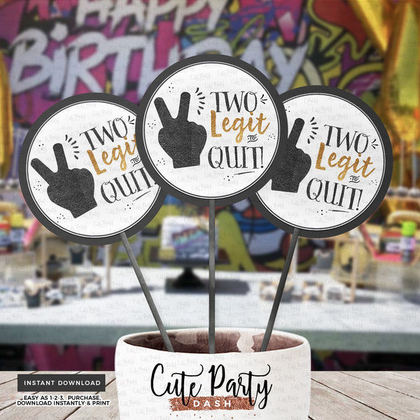 Two Legit To Quit Gold Black Birthday Party Invitation - Digital Download - Cute Party Dash