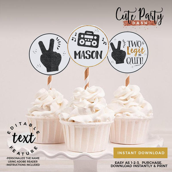 Two Legit To Quit Gold Black Birthday Party Invitation - Digital Download - Cute Party Dash