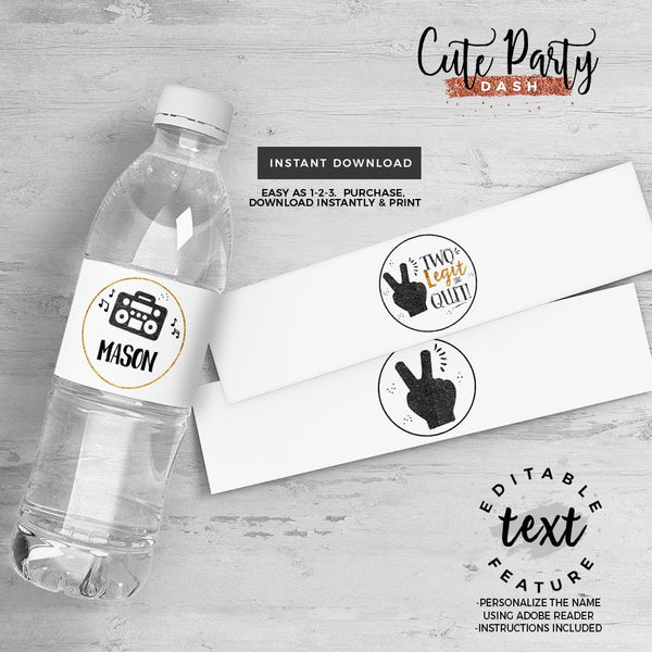 Two Legit To Quit Gold Black Birthday Party Invitation - Digital Download - Cute Party Dash