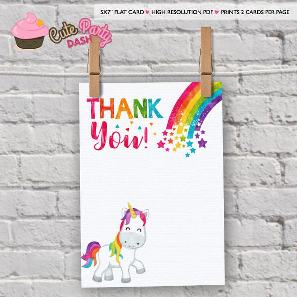 Rainbow Unicorn Birthday Party Invitation - Digital Download - Cute Party Dash
