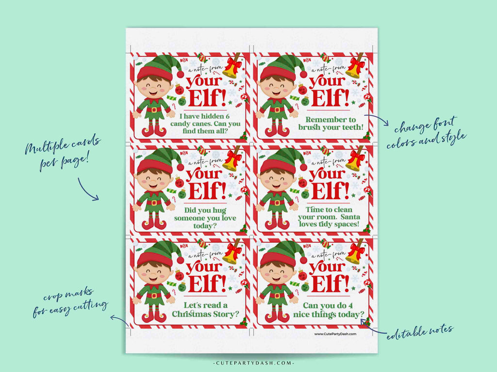 Editable Elf Notes Printable INSTANT DOWNLOAD – Cute Party Dash
