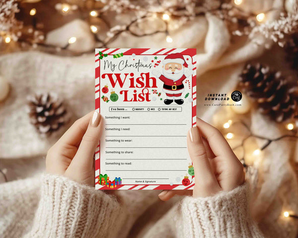 Christmas Wish List for kids Printable INSTANT DOWNLOAD Editable Christmas 5x7" Holidays Wish List template Santa Wish List, Letter to Santa