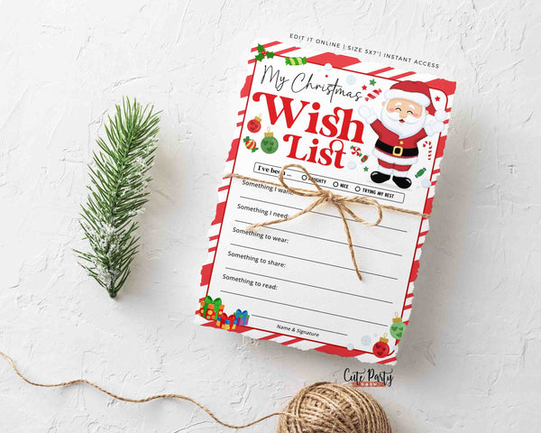 Christmas Wish List for kids Printable INSTANT DOWNLOAD Editable Christmas 5x7" Holidays Wish List template Santa Wish List, Letter to Santa